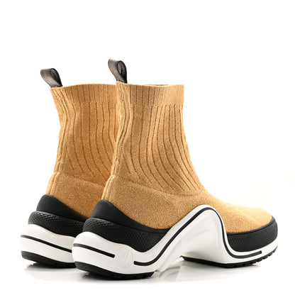 Louis Vuitton Glitter Stretch Textile Monogram LV Archlight Sneaker Boots 38 Gold Black 4 of 12