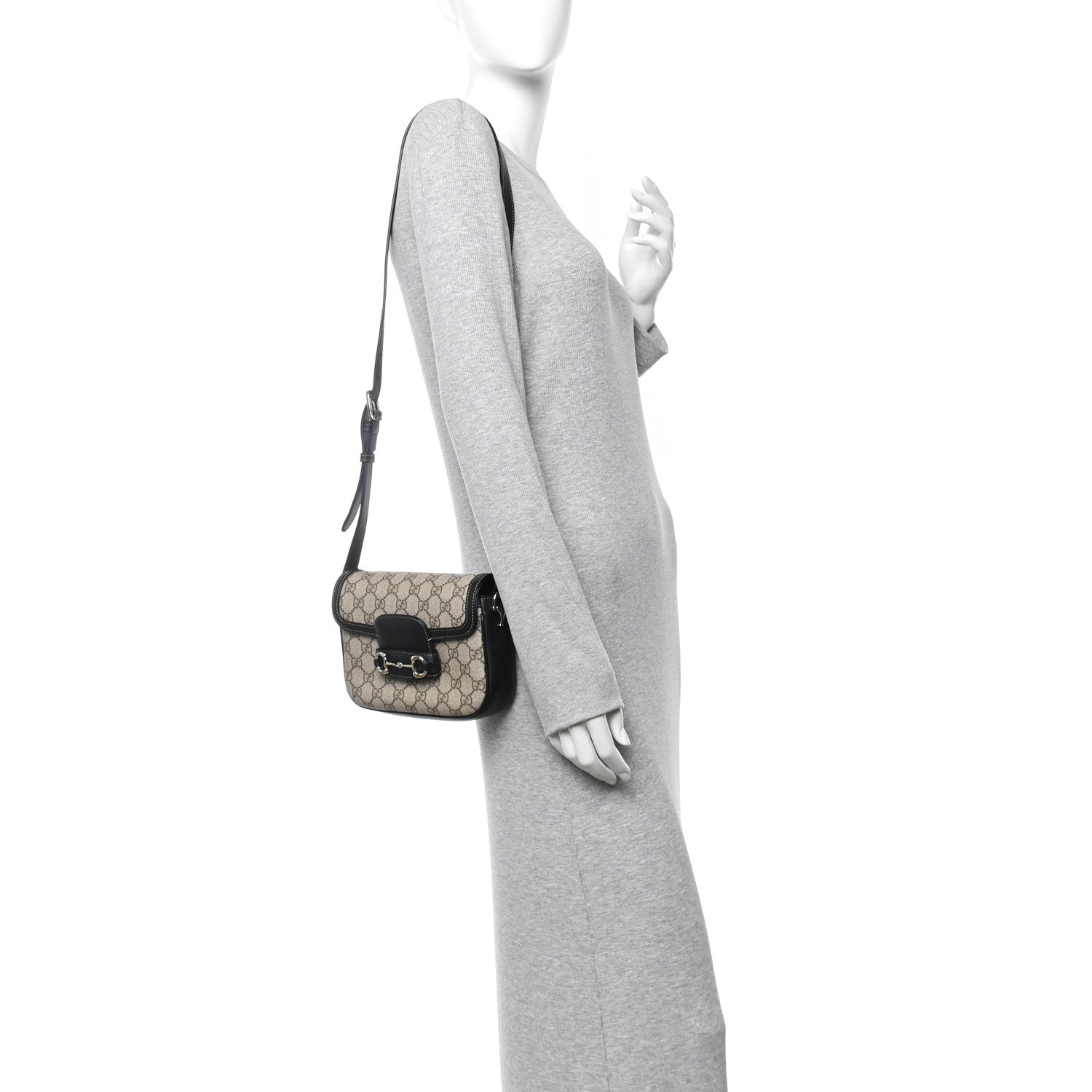 Gucci GG Supreme Monogram Horsebit 1955 Soft Small Shoulder Bag Beige Black 2 of 11