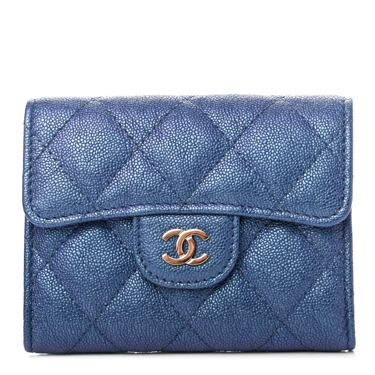 Chanel Iridescent Caviar Quilted Flap Card Holder Wallet Dark Blue 2 of 8