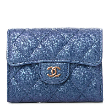 Chanel Iridescent Caviar Quilted Flap Card Holder Wallet Dark Blue 2 of 8