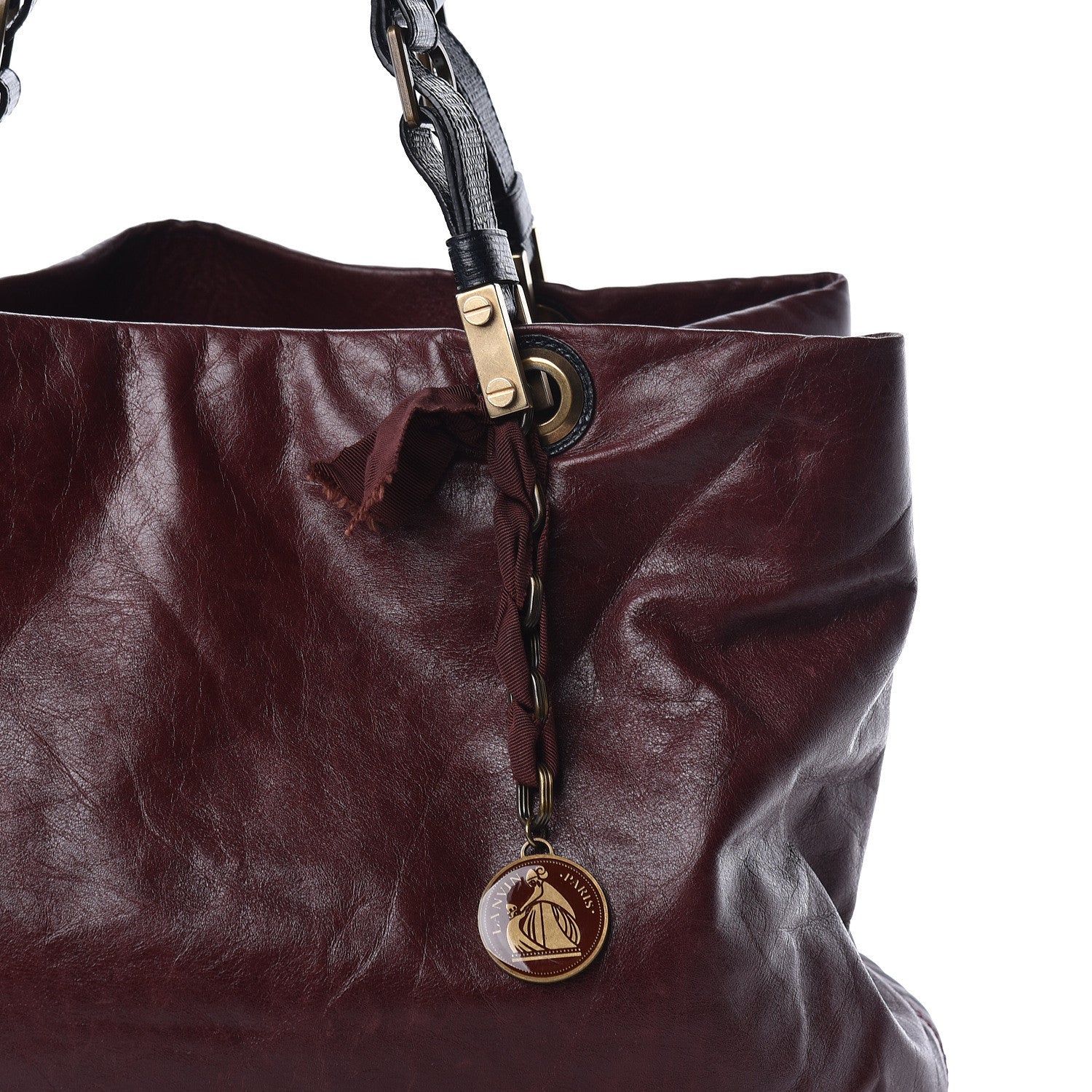 Lanvin Crinkled Lambskin Tote Black Burgundy 8 of 12
