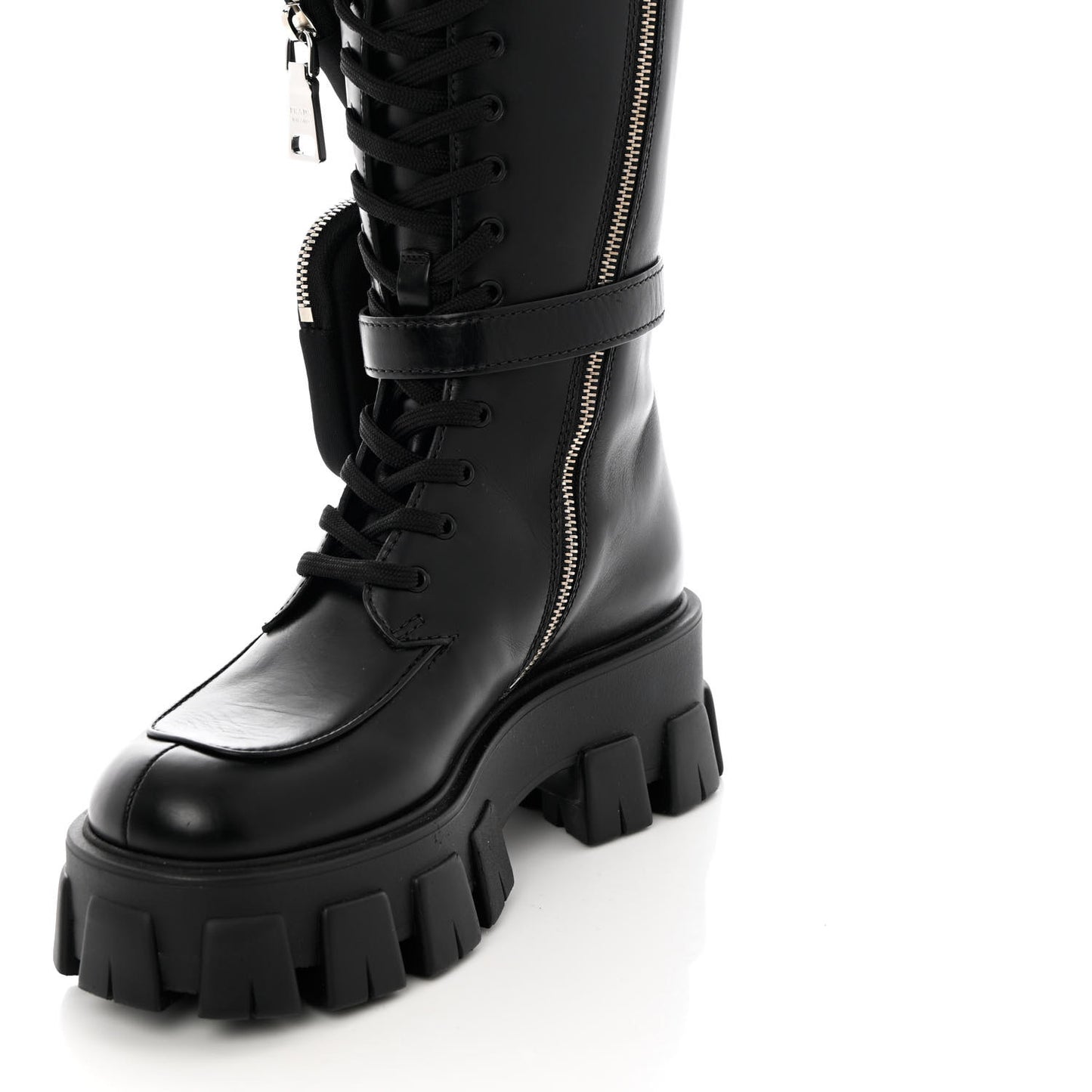 Vitello Lux Nylon Metal Triangle Logo Monolith Pouch Pocket 55mm Tall Combat Boots 35.5 Black