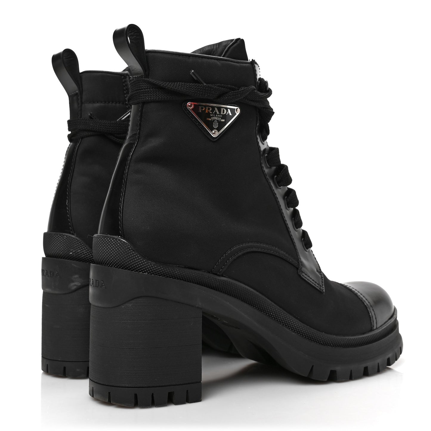 Spazzolato Re-Nylon Metal Triangle Logo Lace Up 85mm Boots 38 Black