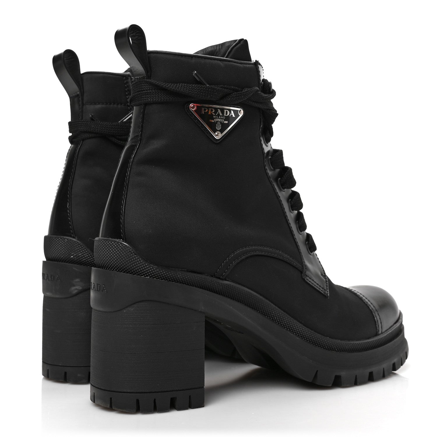 Prada Spazzolato Re-Nylon Metal Triangle Logo Lace Up 85mm Boots 38 Black 4 of 7