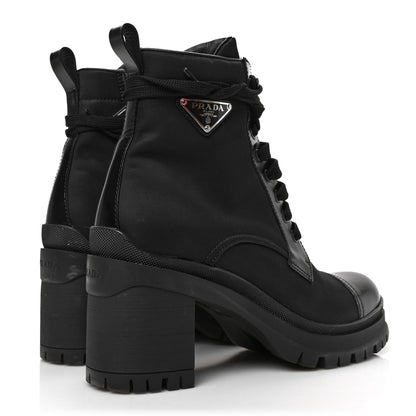 Prada Spazzolato Re-Nylon Metal Triangle Logo Lace Up 85mm Boots 38 Black 4 of 7
