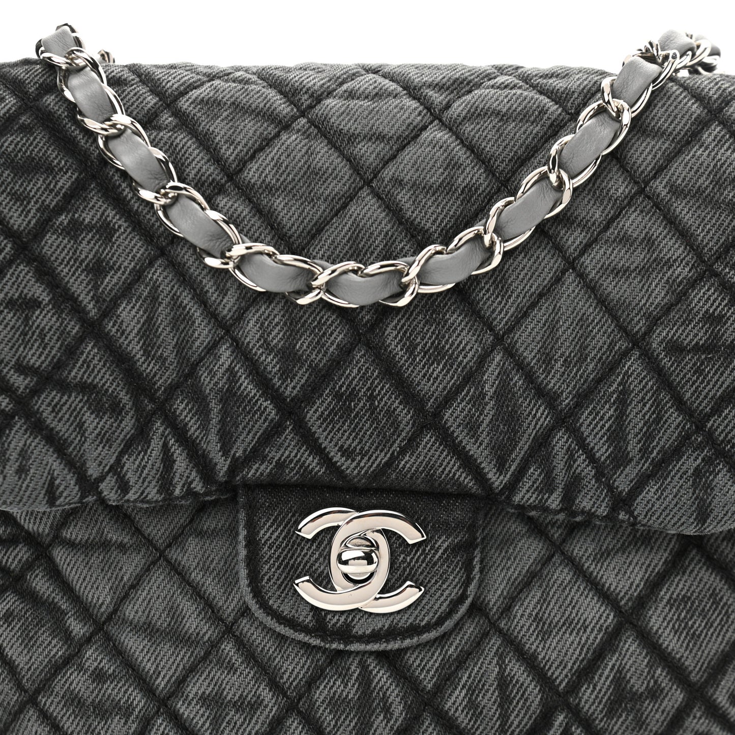 Washed Denim Quilted Small Denimpression Flap Grey Black
