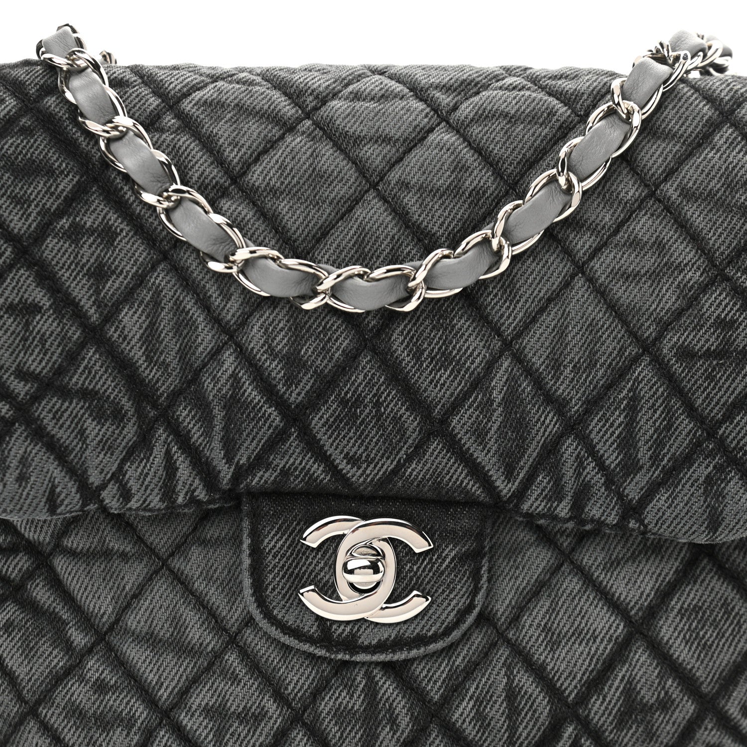 Chanel Washed Denim Quilted Small Denimpression Flap Grey Black 8 of 11