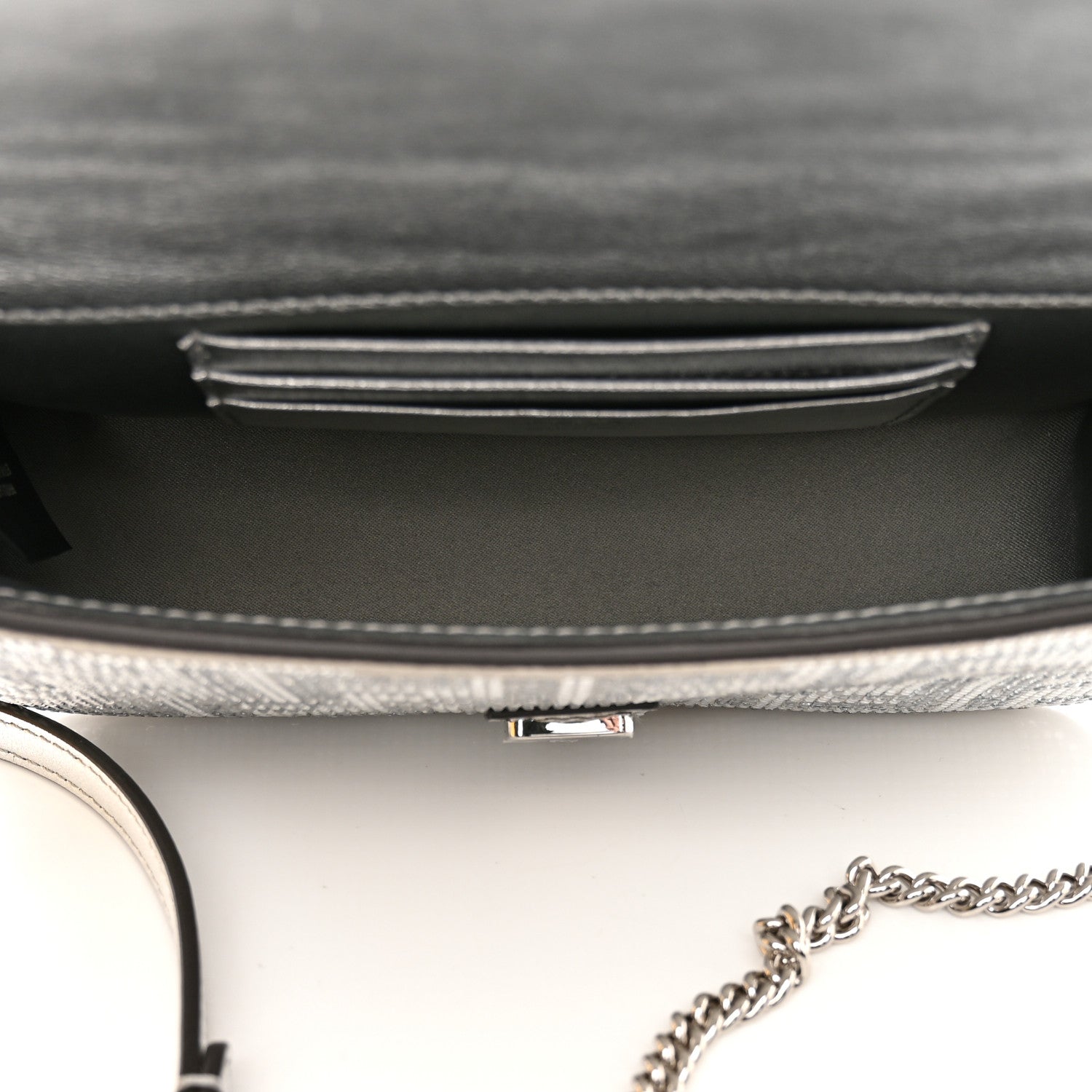 Fendi Crystal Vitello Laminato FF Mini Baguette Crystal Argento 5 of 12