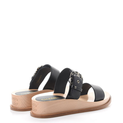 Chanel Calfskin Wood Buckle Mules 39 Black 4 of 13