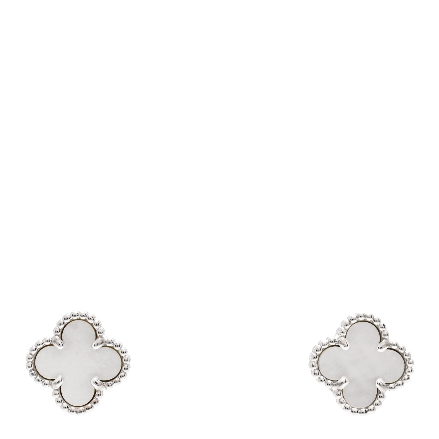 Van Cleef & Arpels 18K White Gold Mother of Pearl Sweet Alhambra Earrings 1 of 5