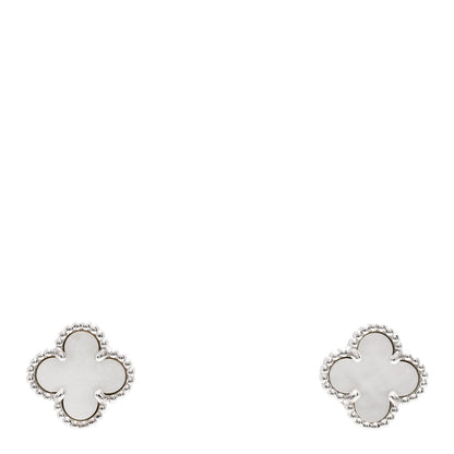 Van Cleef & Arpels 18K White Gold Mother of Pearl Sweet Alhambra Earrings 1 of 5