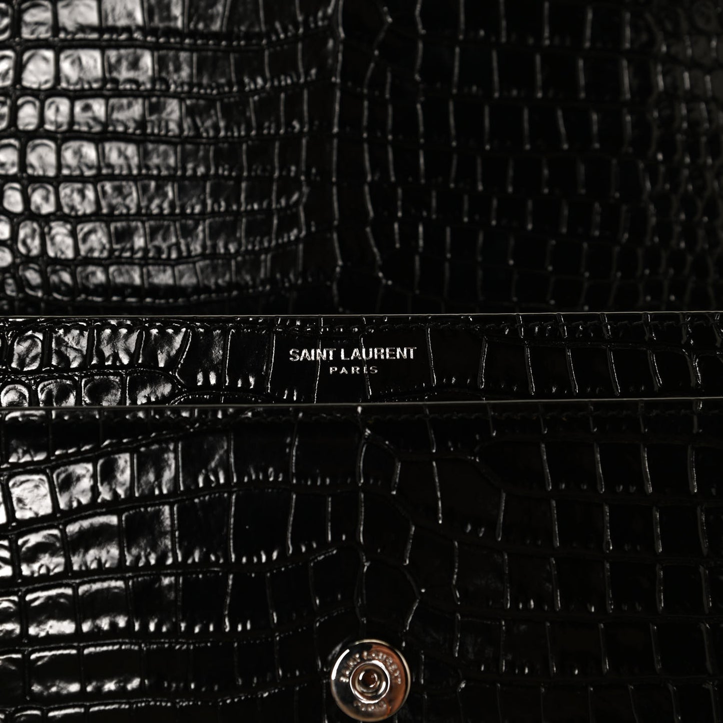 Calfskin Crocodile Embossed Medium Monogram Sunset Black