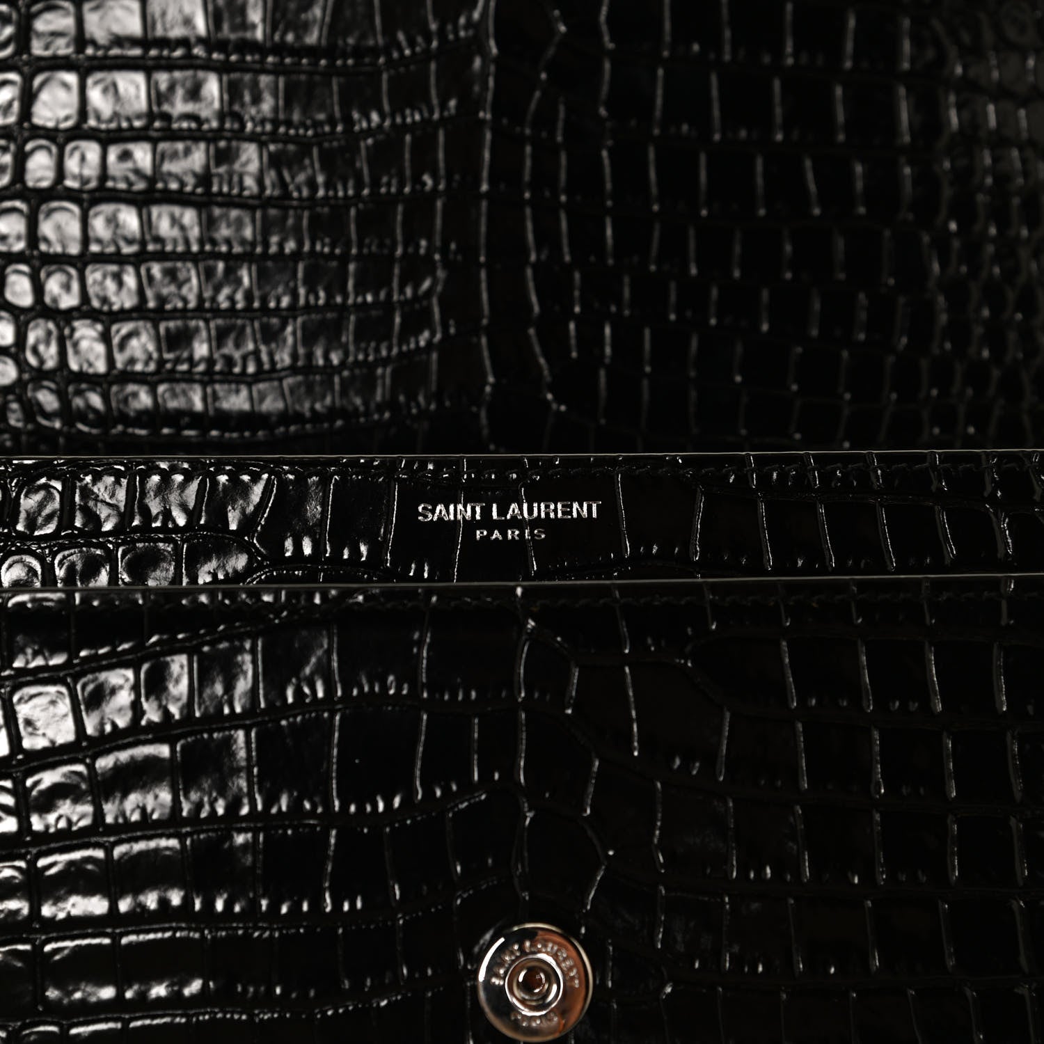Saint Laurent Calfskin Crocodile Embossed Medium Monogram Sunset Black 7 of 12