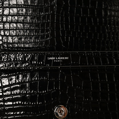 Saint Laurent Calfskin Crocodile Embossed Medium Monogram Sunset Black 7 of 12
