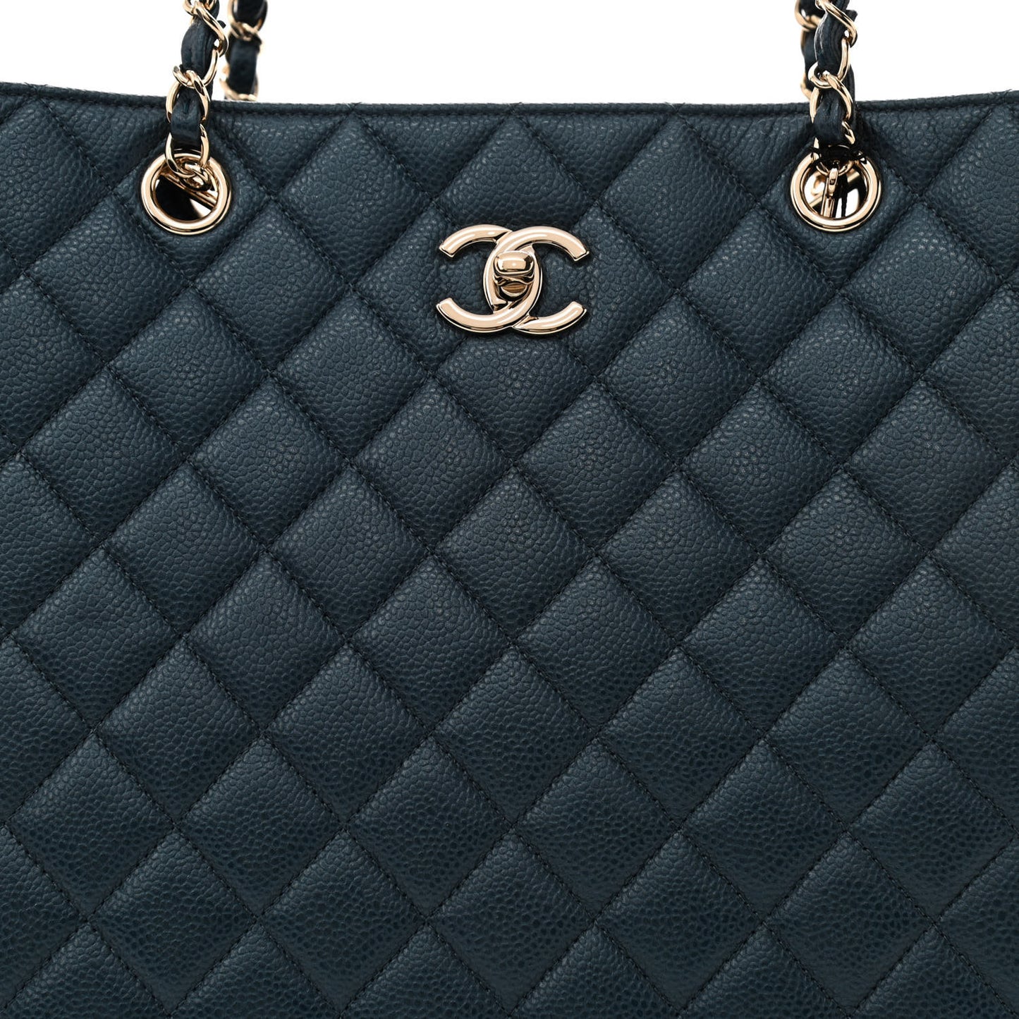 Metallic Caviar Quilted Large Classic Shopping Tote Dark Blue