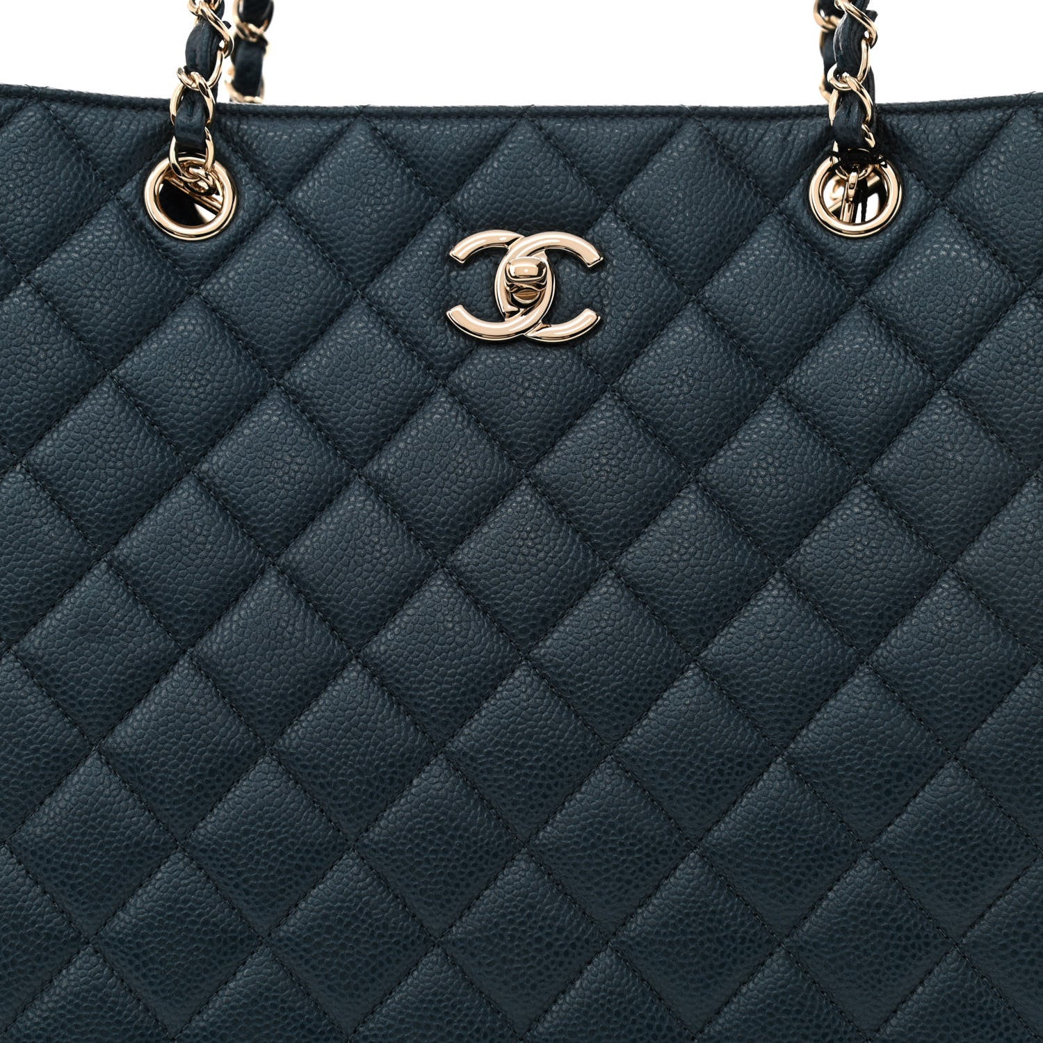 Chanel Metallic Caviar Quilted Large Classic Shopping Tote Dark Blue 7 of 9