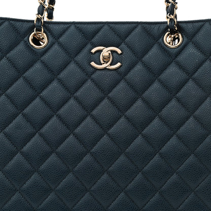 Chanel Metallic Caviar Quilted Large Classic Shopping Tote Dark Blue 7 of 9