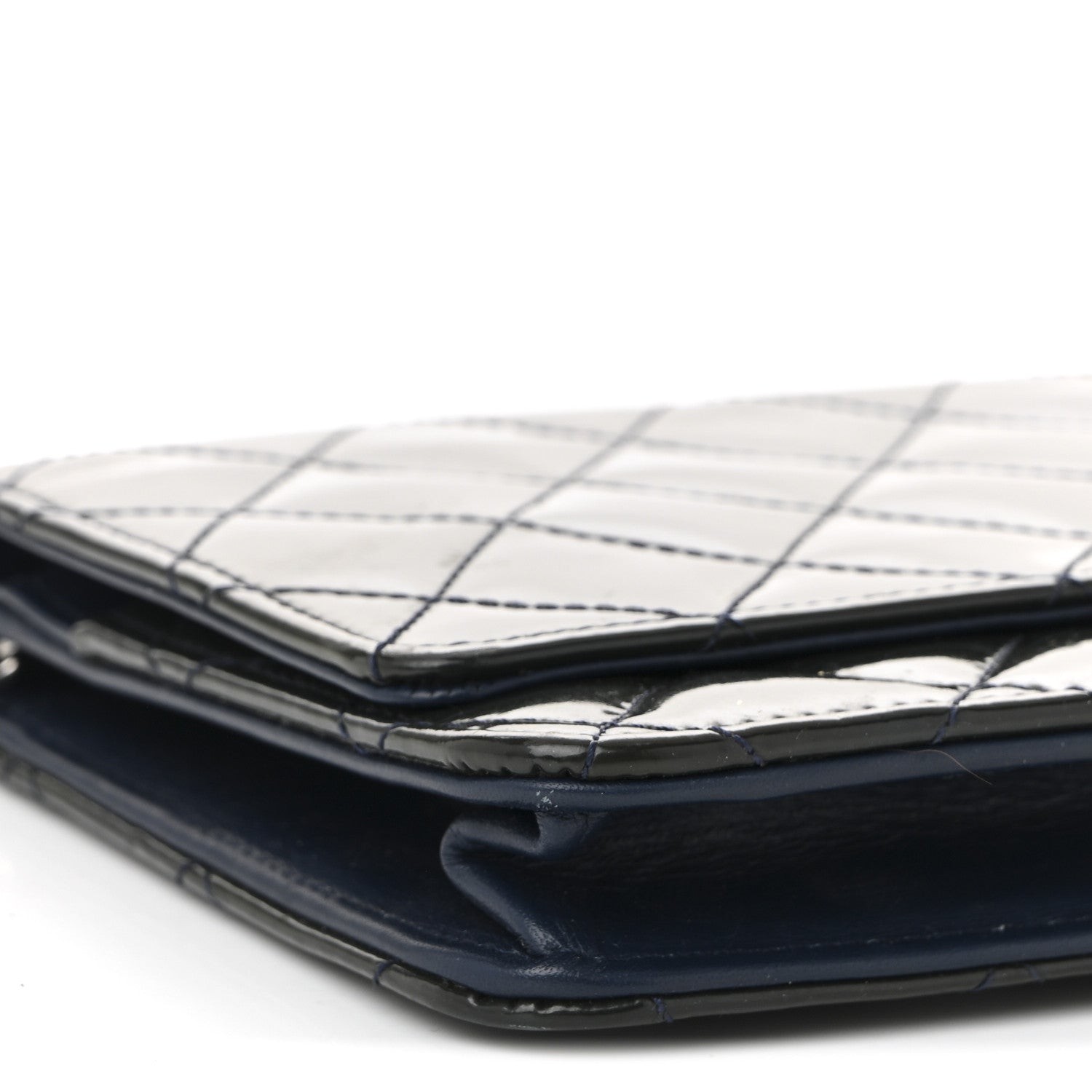 Chanel Patent Quilted Wallet On Chain WOC Navy Blue 18 of 21