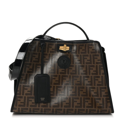 Fendi Patent Glazed Fabric FF 1974 Medium Peekaboo Iconic Defender Satchel Mogano Panna Black 1 of 11