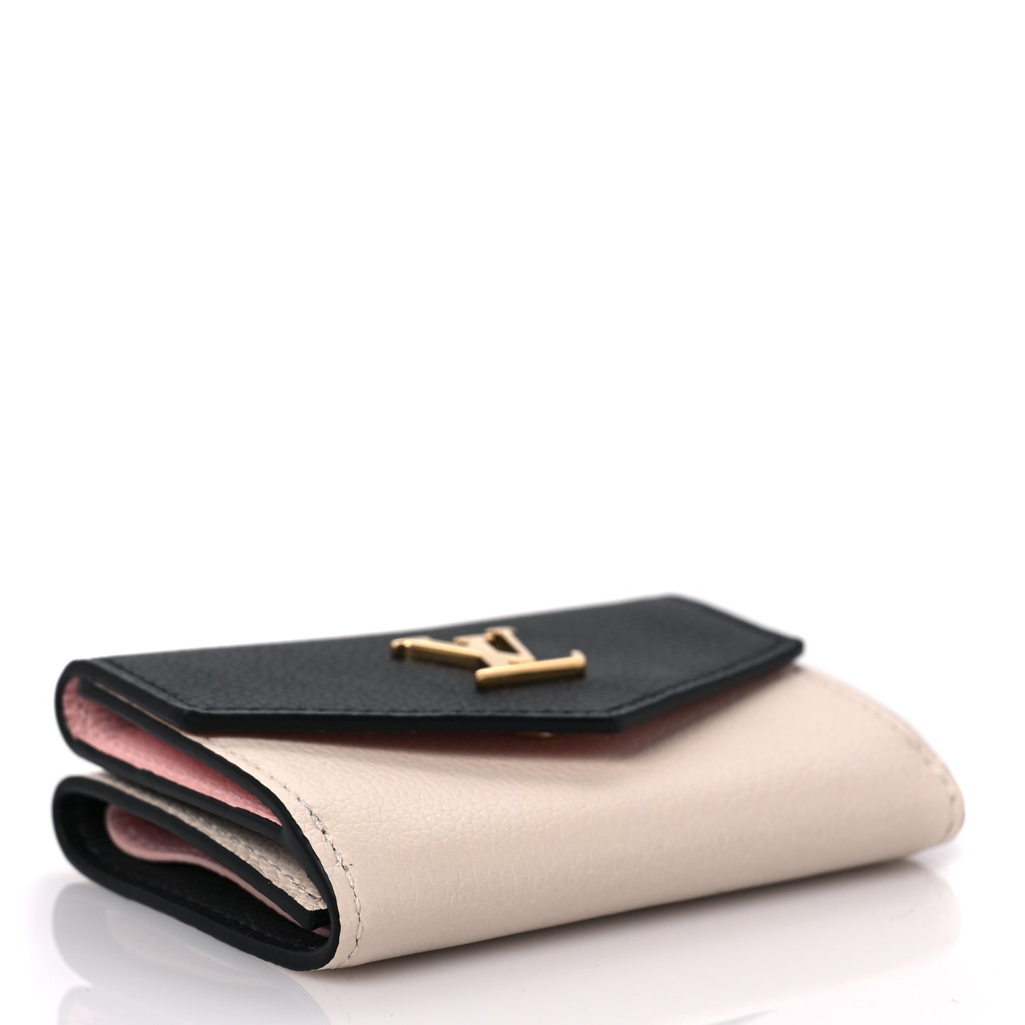 Calfskin Lockmini Wallet Black Cream Pink