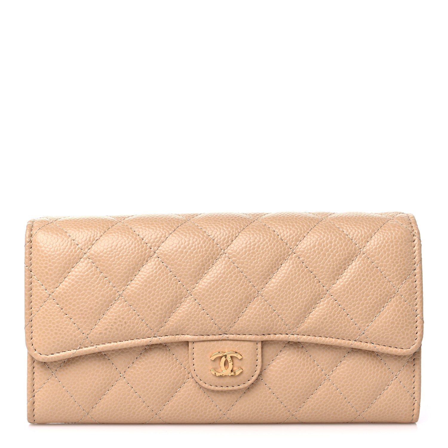 Chanel Caviar Quilted Large Gusset Flap Wallet Beige 1 of 11