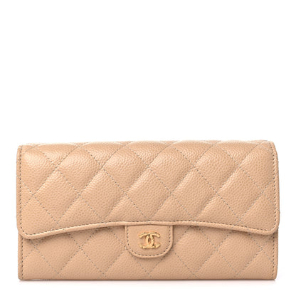 Chanel Caviar Quilted Large Gusset Flap Wallet Beige 1 of 11