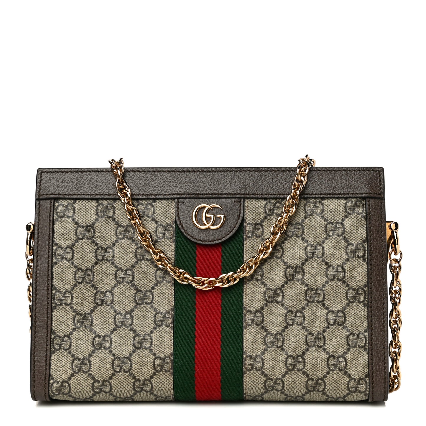 GG Supreme Monogram Web Small Ophidia Chain Shoulder Bag Brown