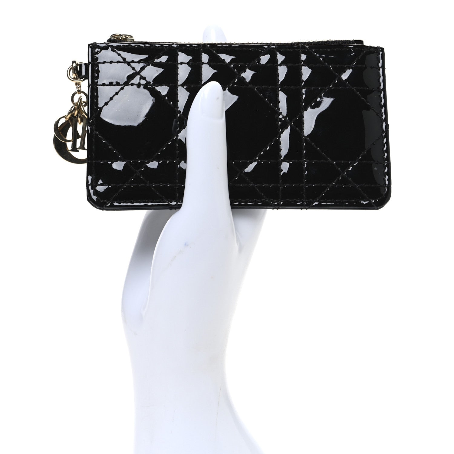 Christian Dior Patent Cannage Lady Dior Key Pouch Black 2 of 6