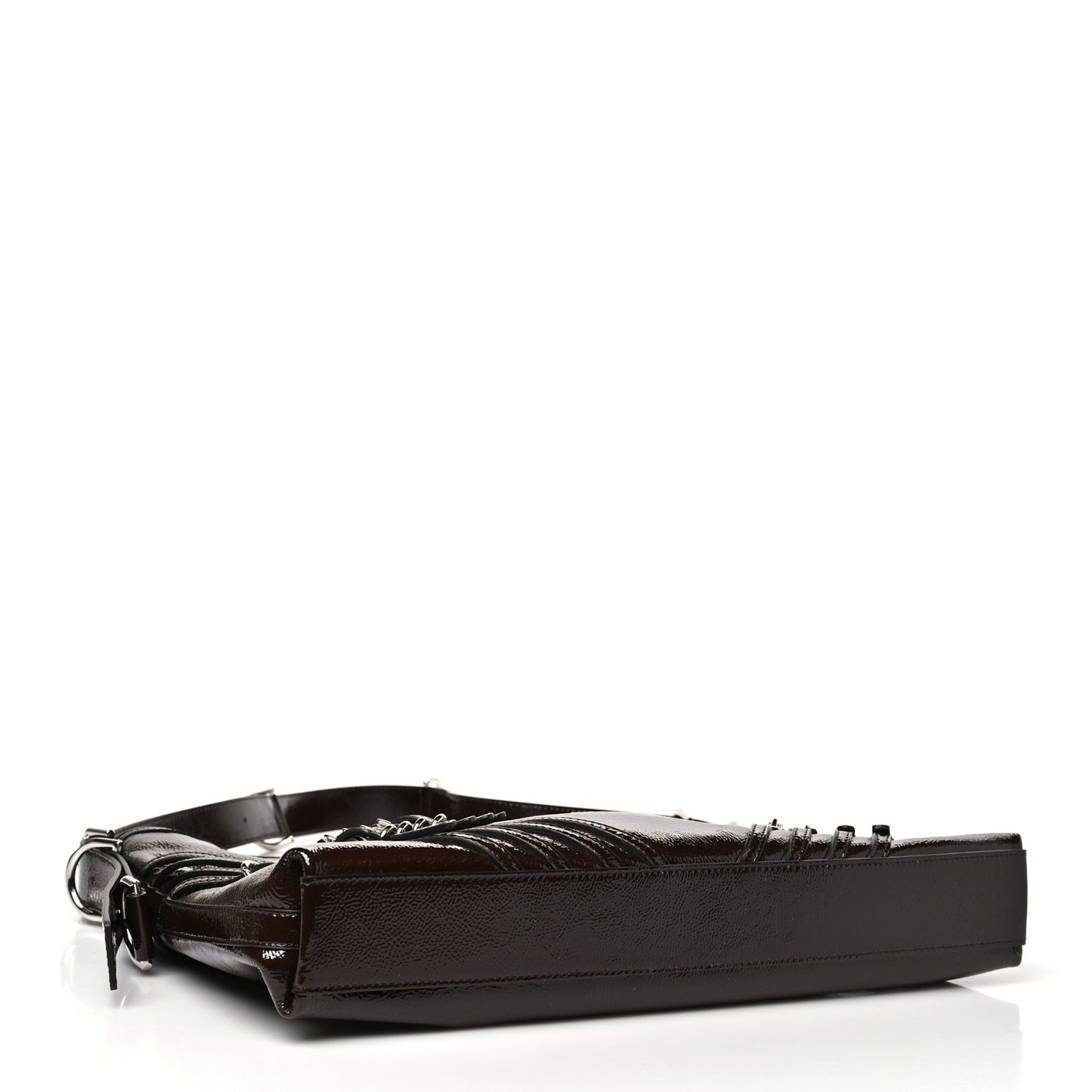 Shiny Patent Calfskin Medium Voyou Bag Ebony Brown