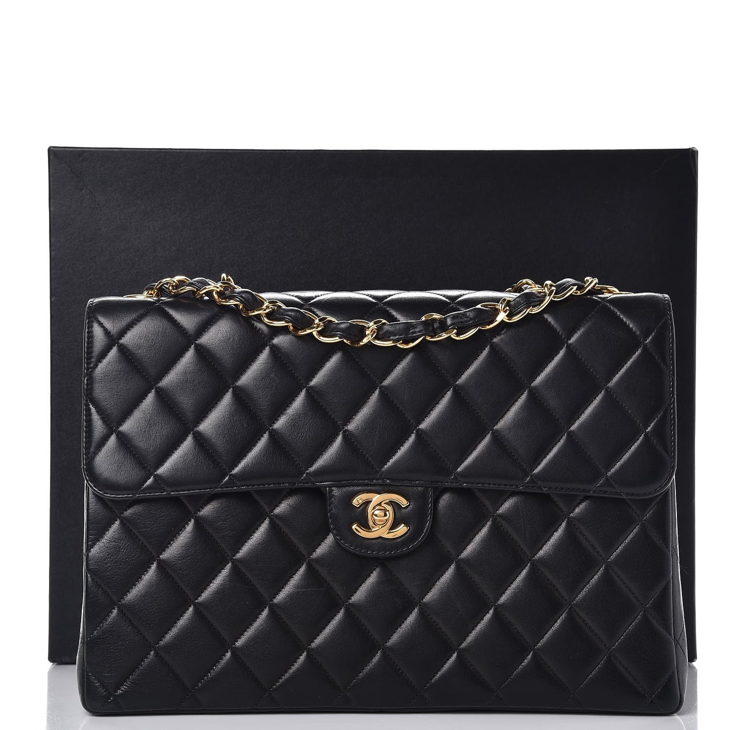 Lambskin Quilted Jumbo Single Flap Black