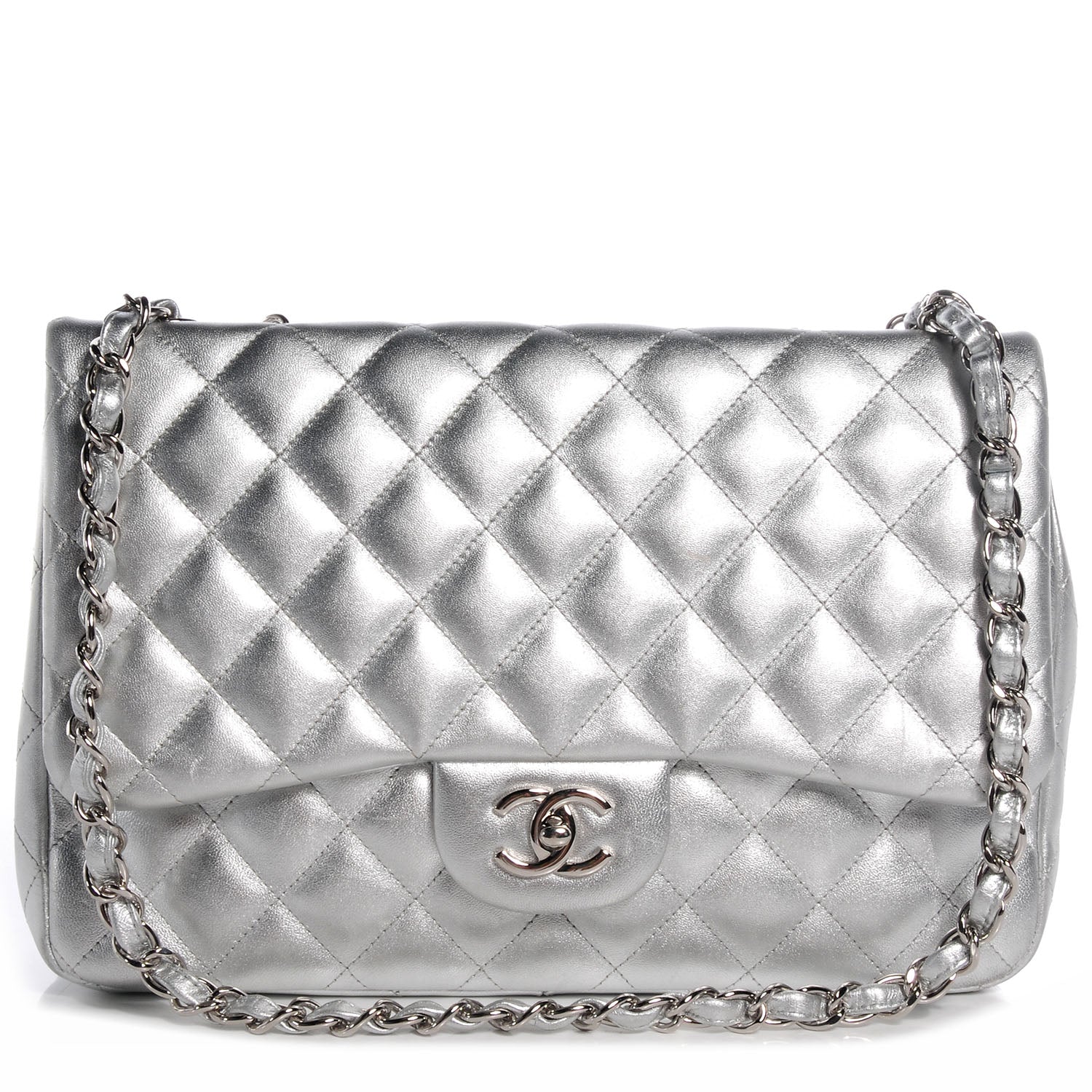 Chanel Metallic Lambskin Quilted Jumbo Single Flap Silver 1 of 7