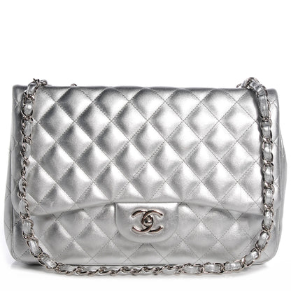 Chanel Metallic Lambskin Quilted Jumbo Single Flap Silver 1 of 7