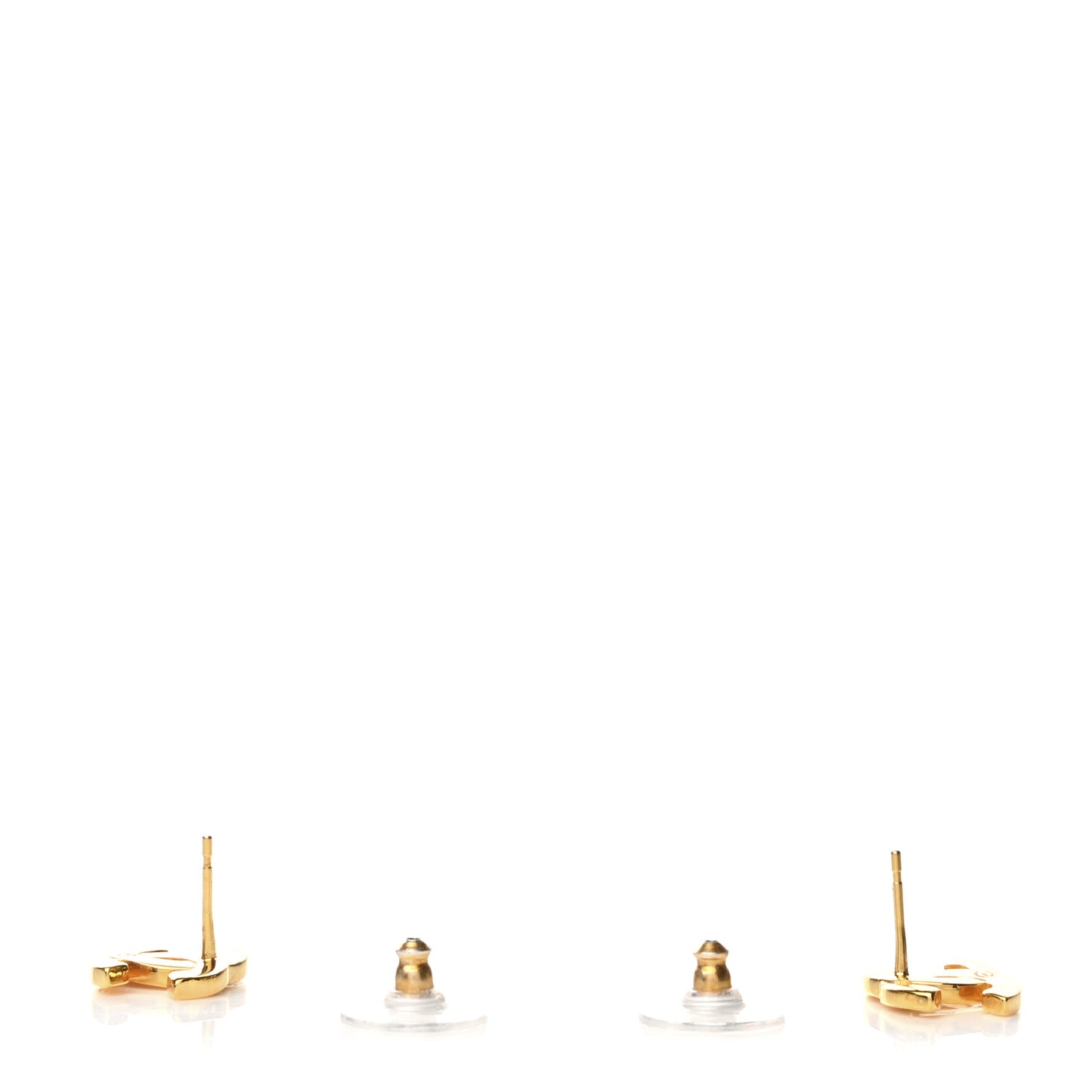 Metal CC Paris Button Stud Earrings Gold