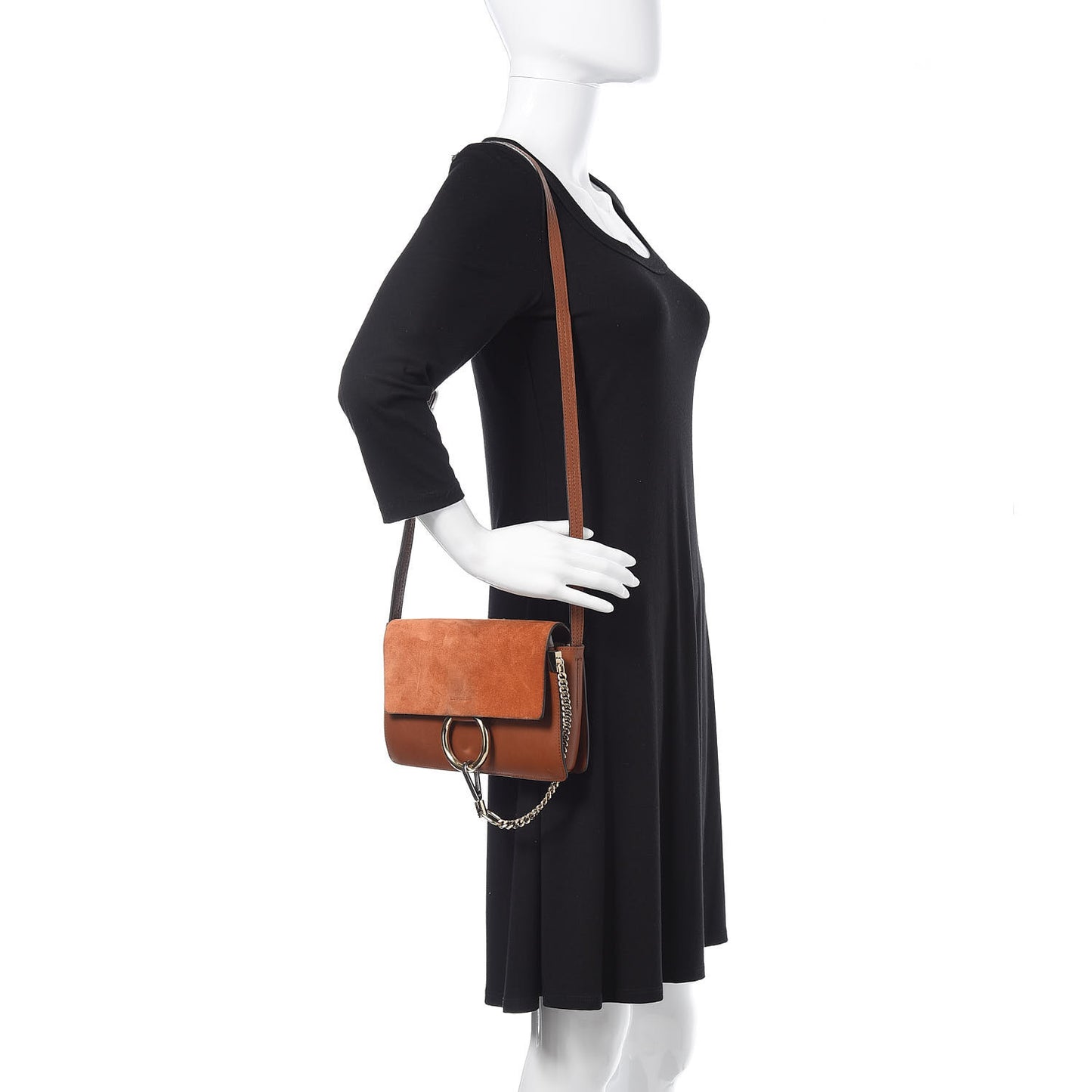 Suede Calfskin Small Faye Shoulder Bag Tobacco