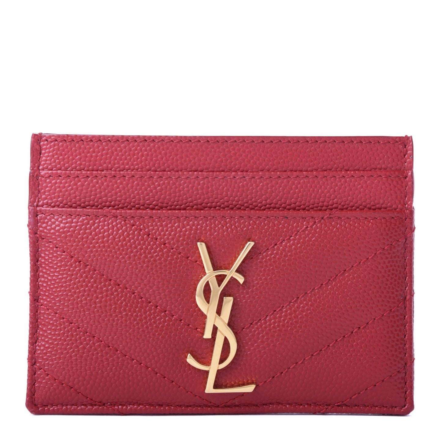 Grain De Poudre Matelasse Chevron Monogram Credit Card Case New Red