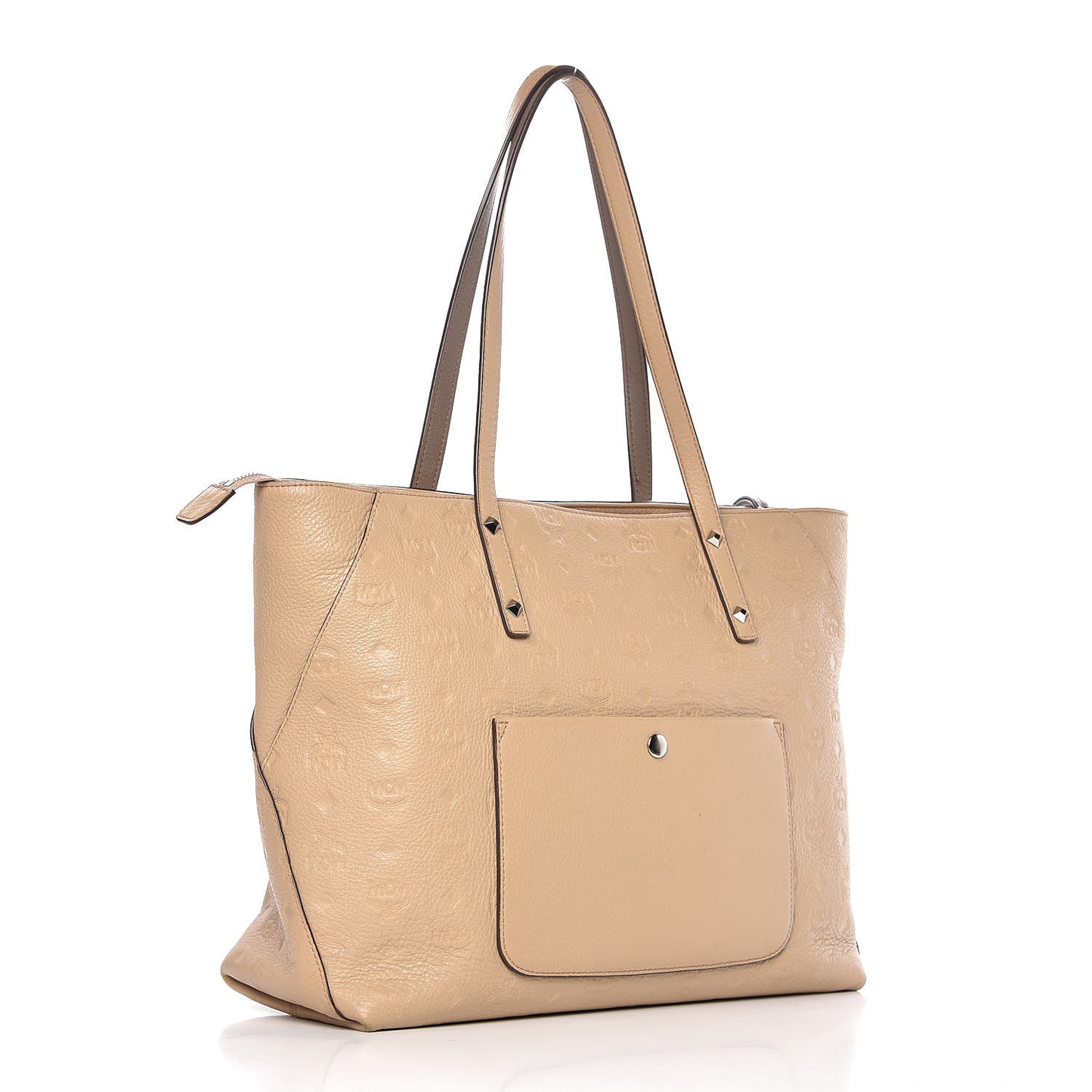 Calfskin Ottomar Monogram Medium Klara Top Zip Tote New Beige