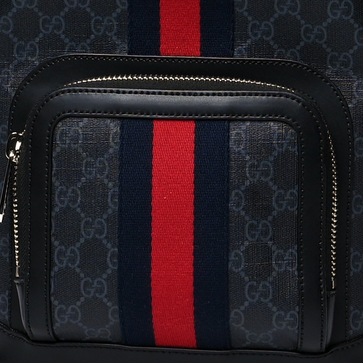 GG Supreme Monogram Appia Calfskin Web Small Day Backpack Black