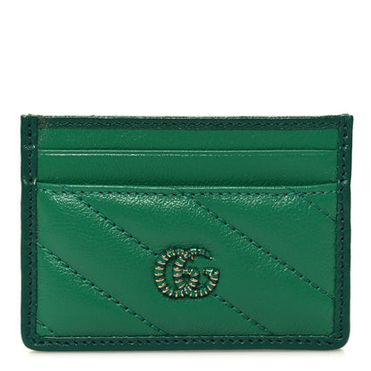 Gucci Azalea Calfskin Enamel Matelasse Diagonal Torchon GG Marmont Card Holder New Shamarock Emerald 1 of 7