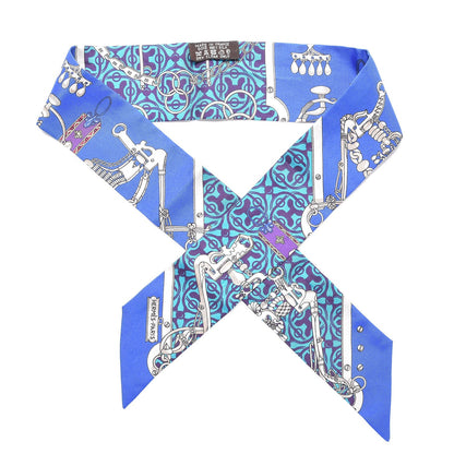 Hermes Silk Mors Et Gourmettes Remix Twilly Bleu Roy Turquoise Prune 1 of 6