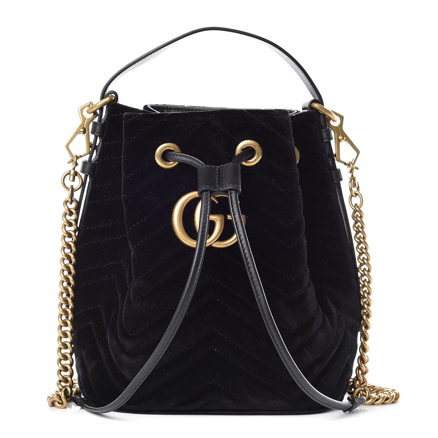 Velvet Matelasse GG Marmont Bucket Bag Black