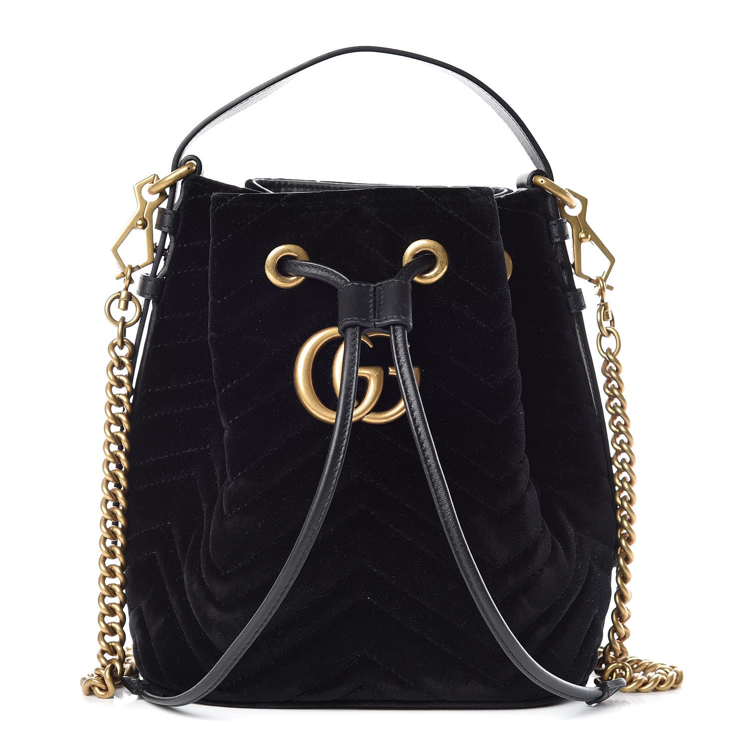 Gucci Velvet Matelasse GG Marmont Bucket Bag Black 1 of 9