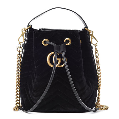 Gucci Velvet Matelasse GG Marmont Bucket Bag Black 1 of 9