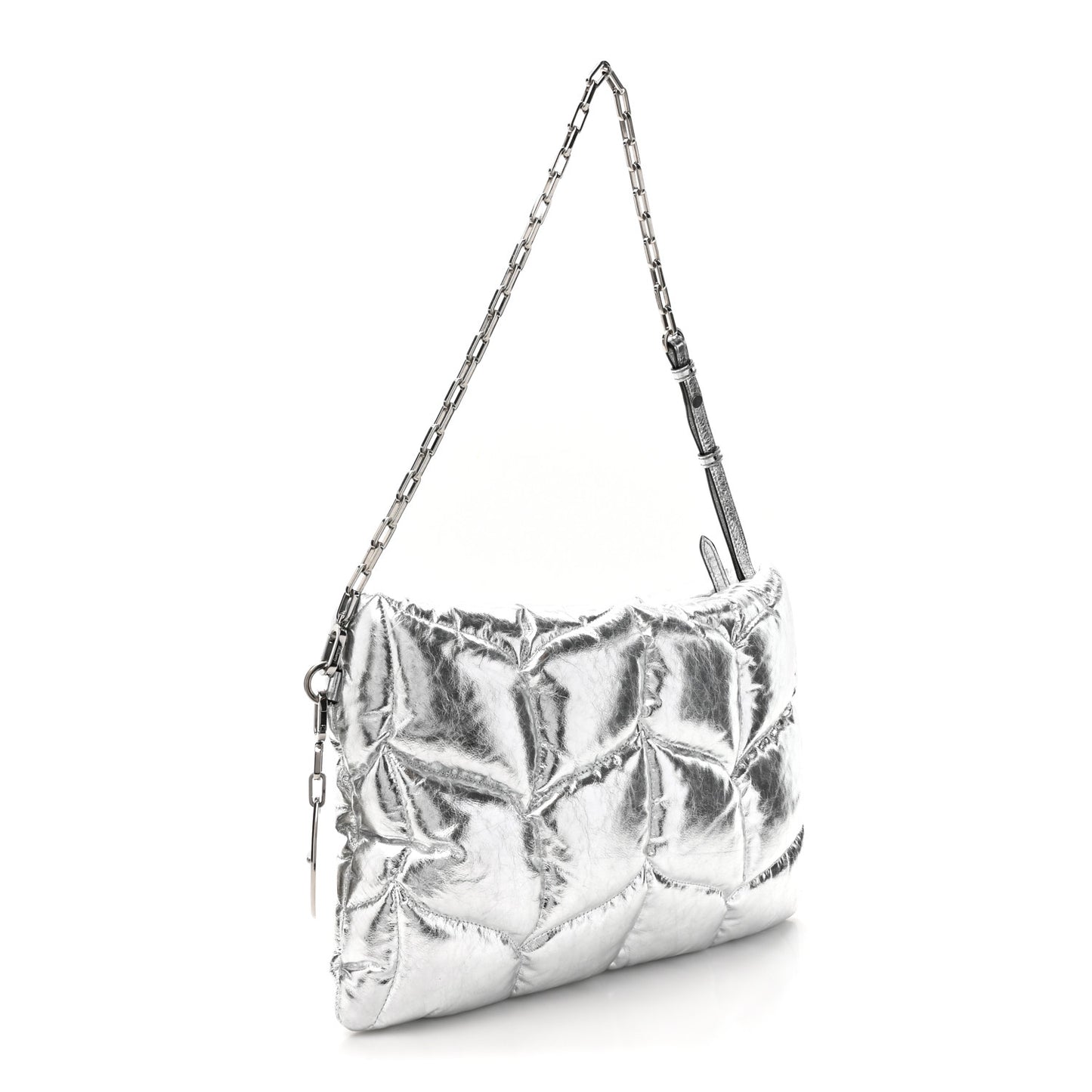 Metallic Crinkled Calfskin Pillow Quilted Softie Clutch Silver