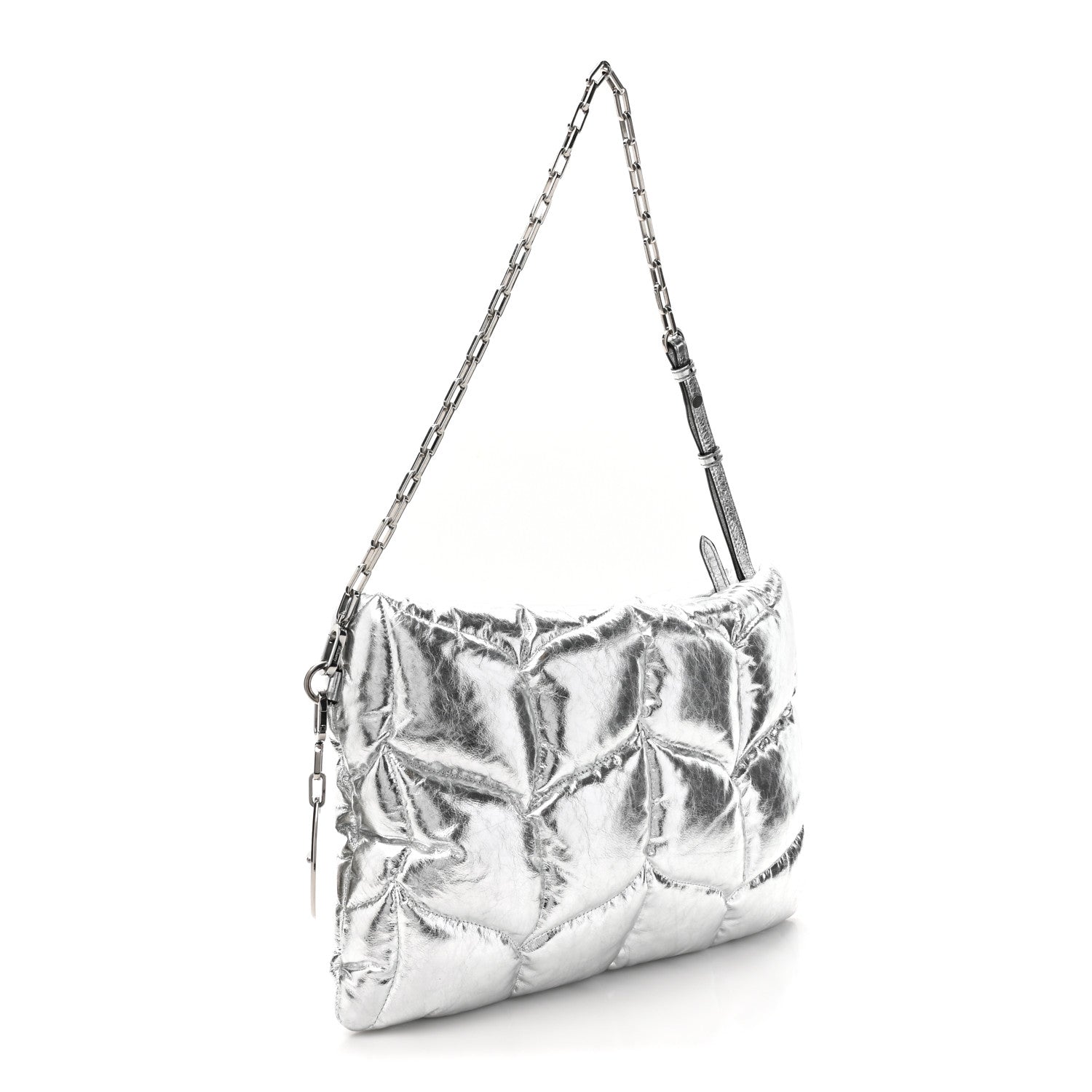 Mulberry Metallic Crinkled Calfskin Pillow Quilted Softie Clutch Silver 3 of 9