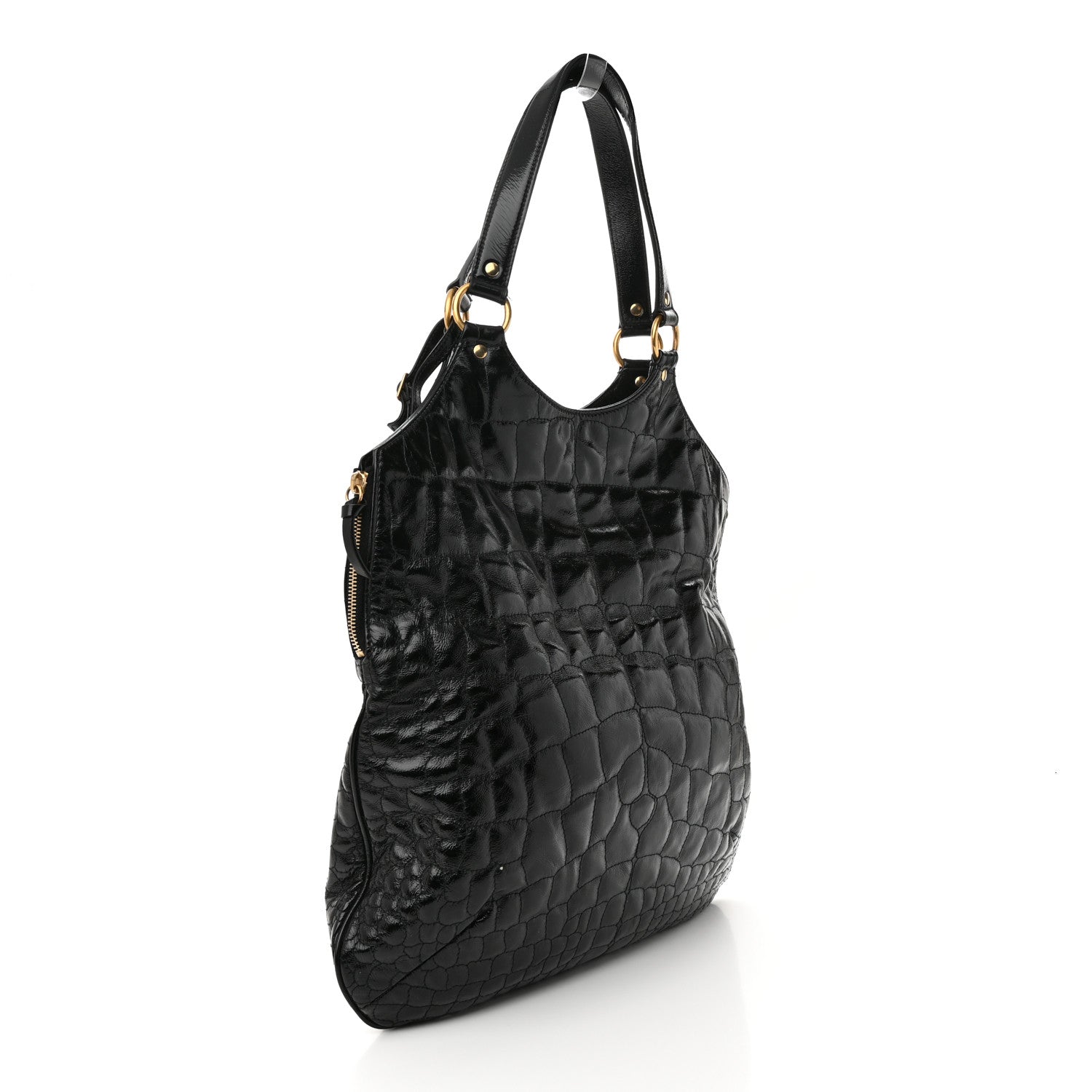 Saint Laurent Patent Crocodile Embossed Tribute Tote Black 3 of 15