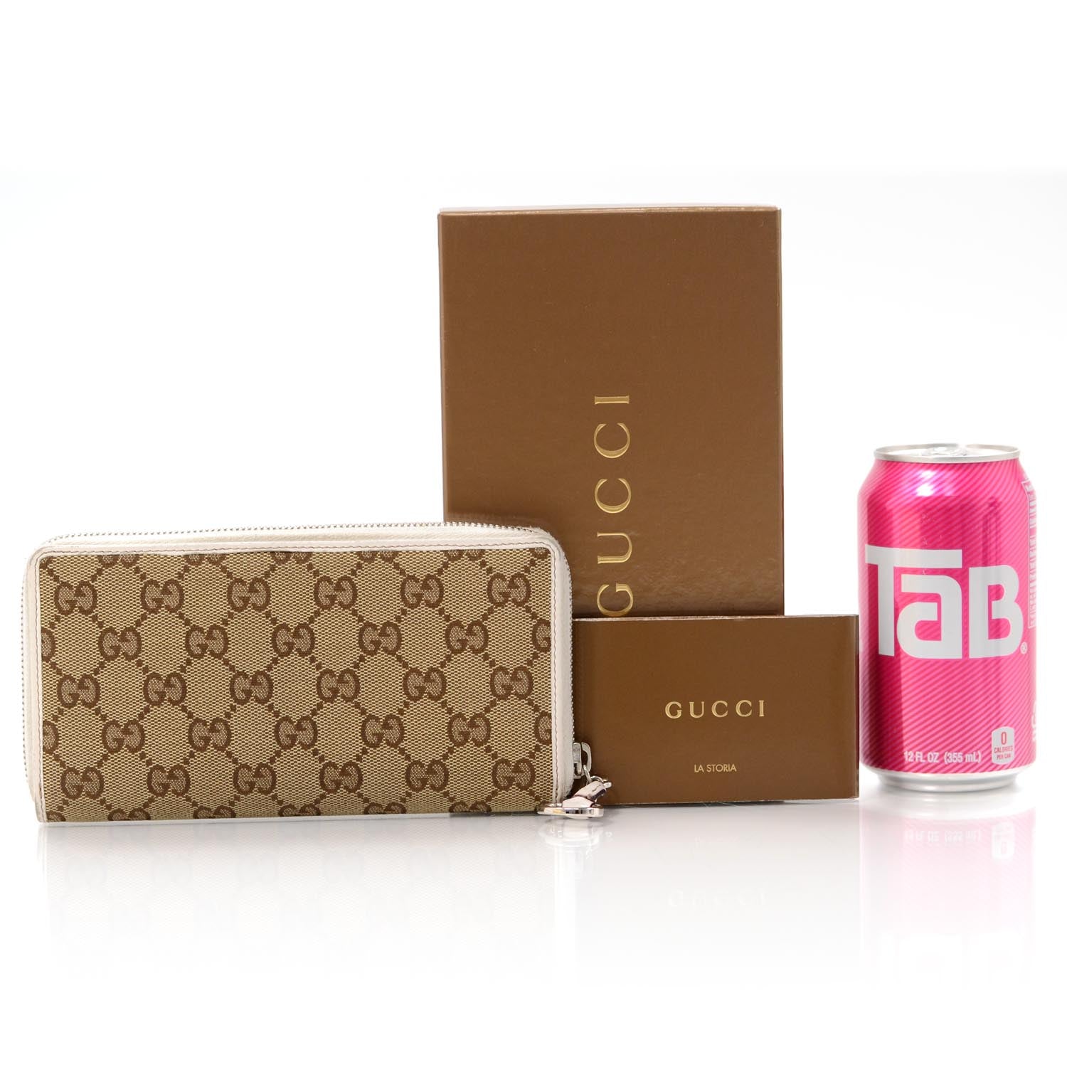 Gucci Monogram Horsebit Zip Around Wallet Beige Ebony White 2 of 8