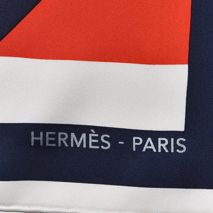 Hermes Silk Lettres Au Carre Scarf 90 Blanc Marine Rouge 4 of 4