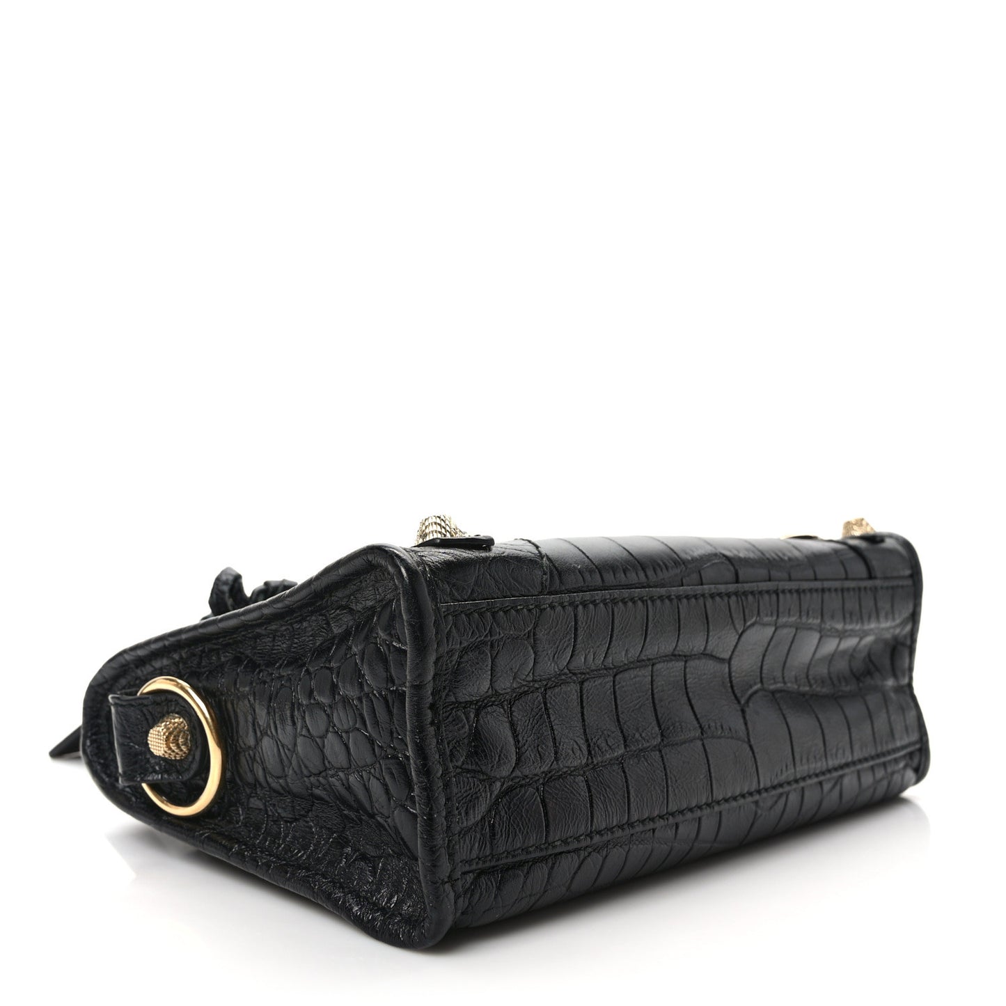 Calfskin Giant 12 Gold Hardware Crocodile Embossed Mini City Black