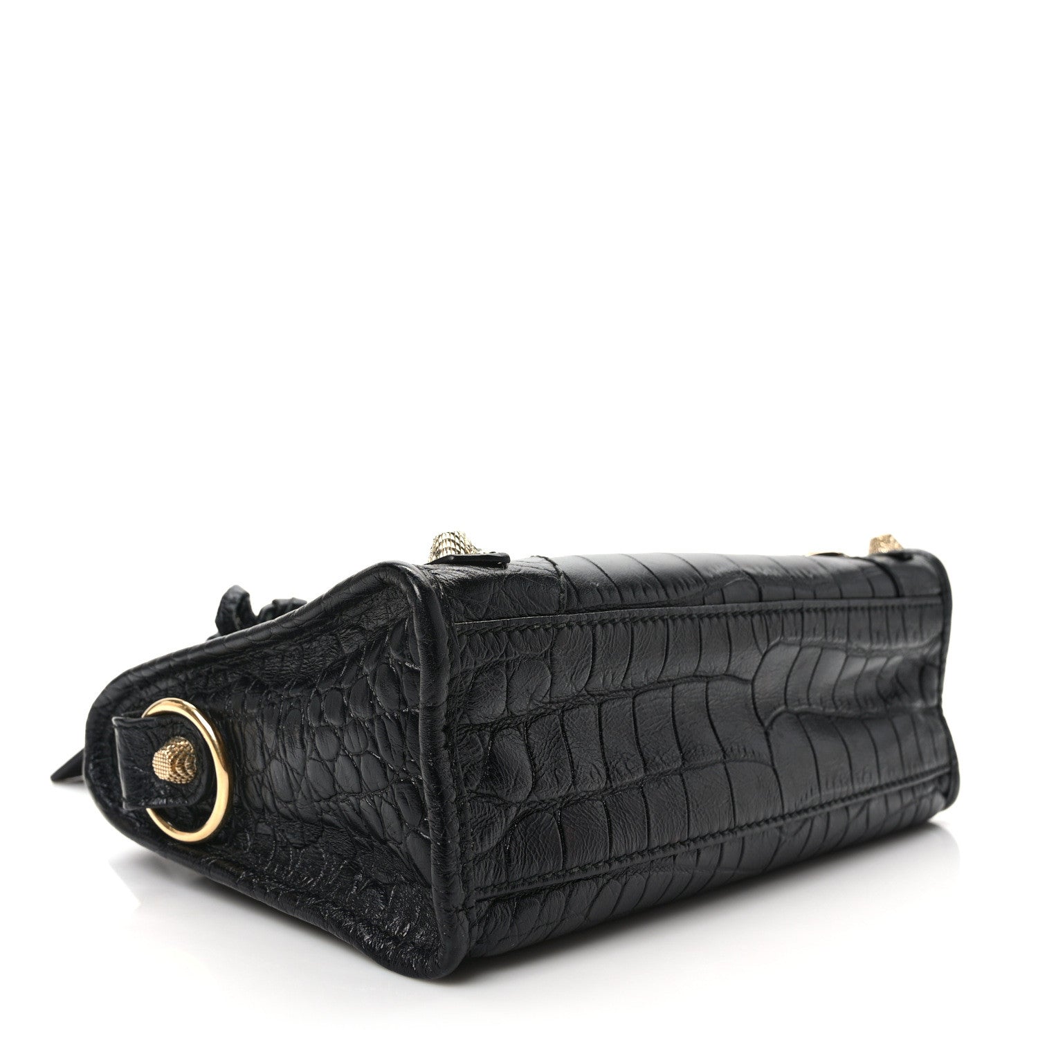 Balenciaga Calfskin Giant 12 Gold Hardware Crocodile Embossed Mini City Black 4 of 9