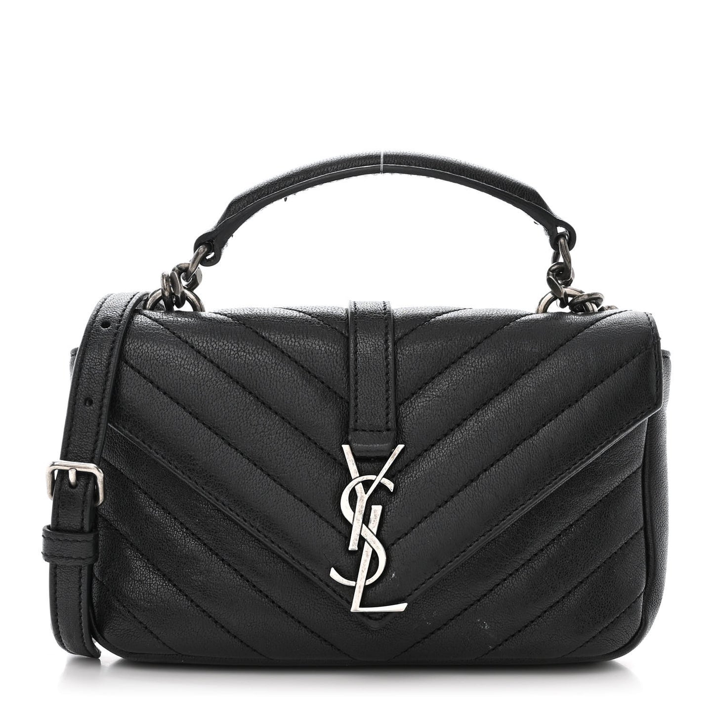 Sheepskin Matelasse Chevron Monogram College Chain Wallet Black